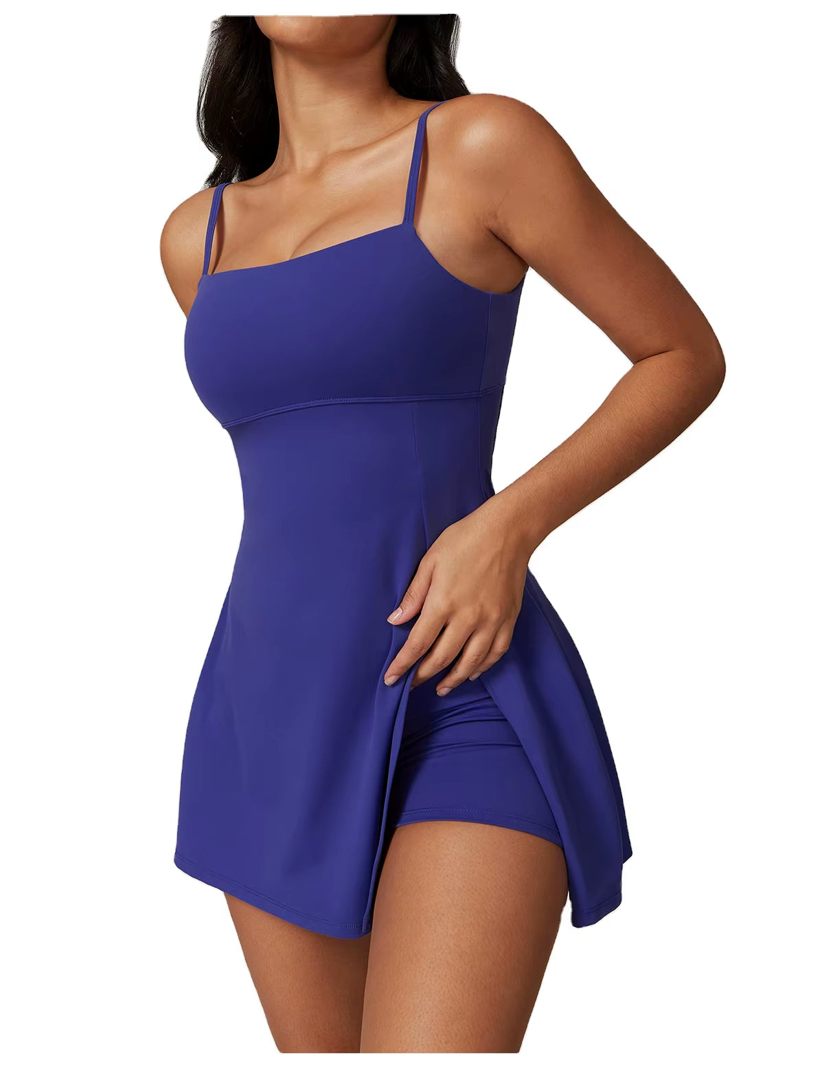 Blue Mini Bodycon Dress for Women Summer Sports Bodysuit for Yoga Tennis Golf-Breathable Outdoor Fitness Wear Beautiful Back