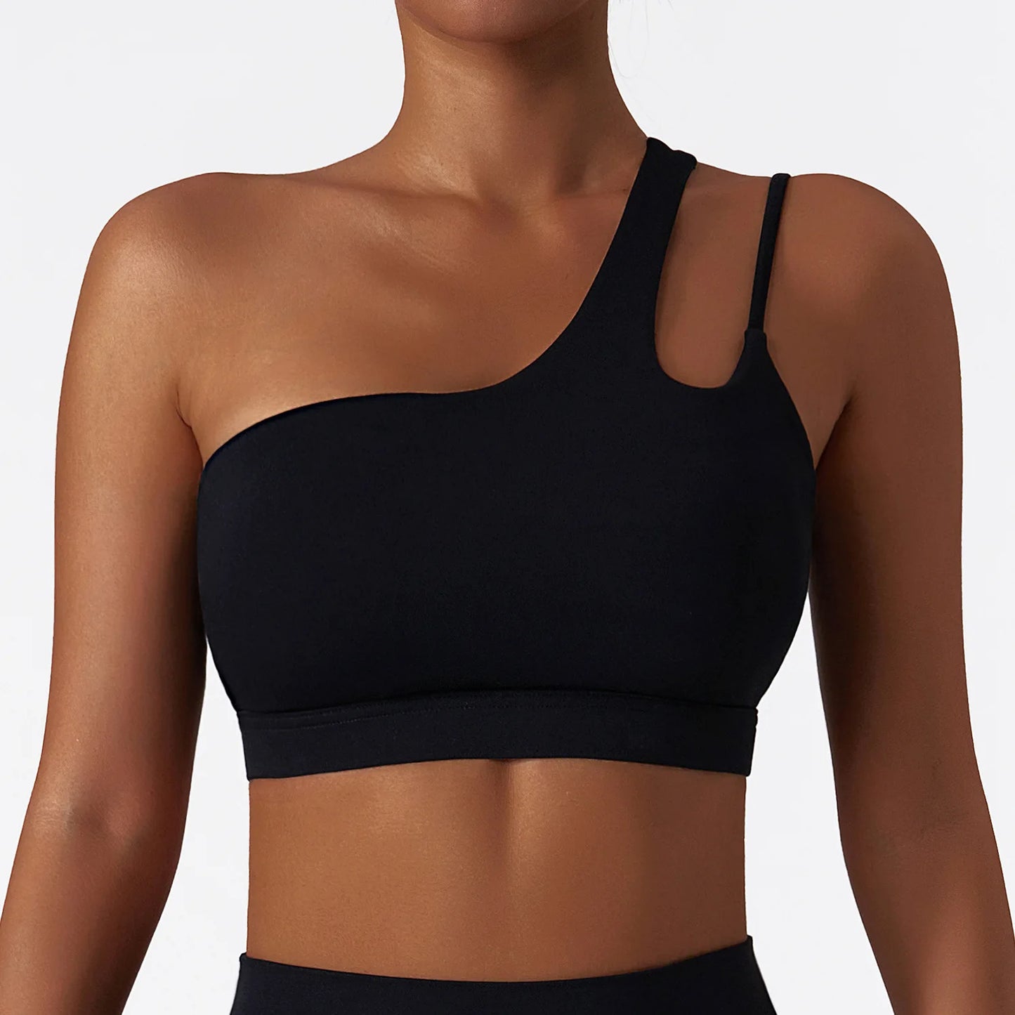 Backless One-Shoulder Yoga Top – Quick-Dry Push-Up Sports Bra for Women