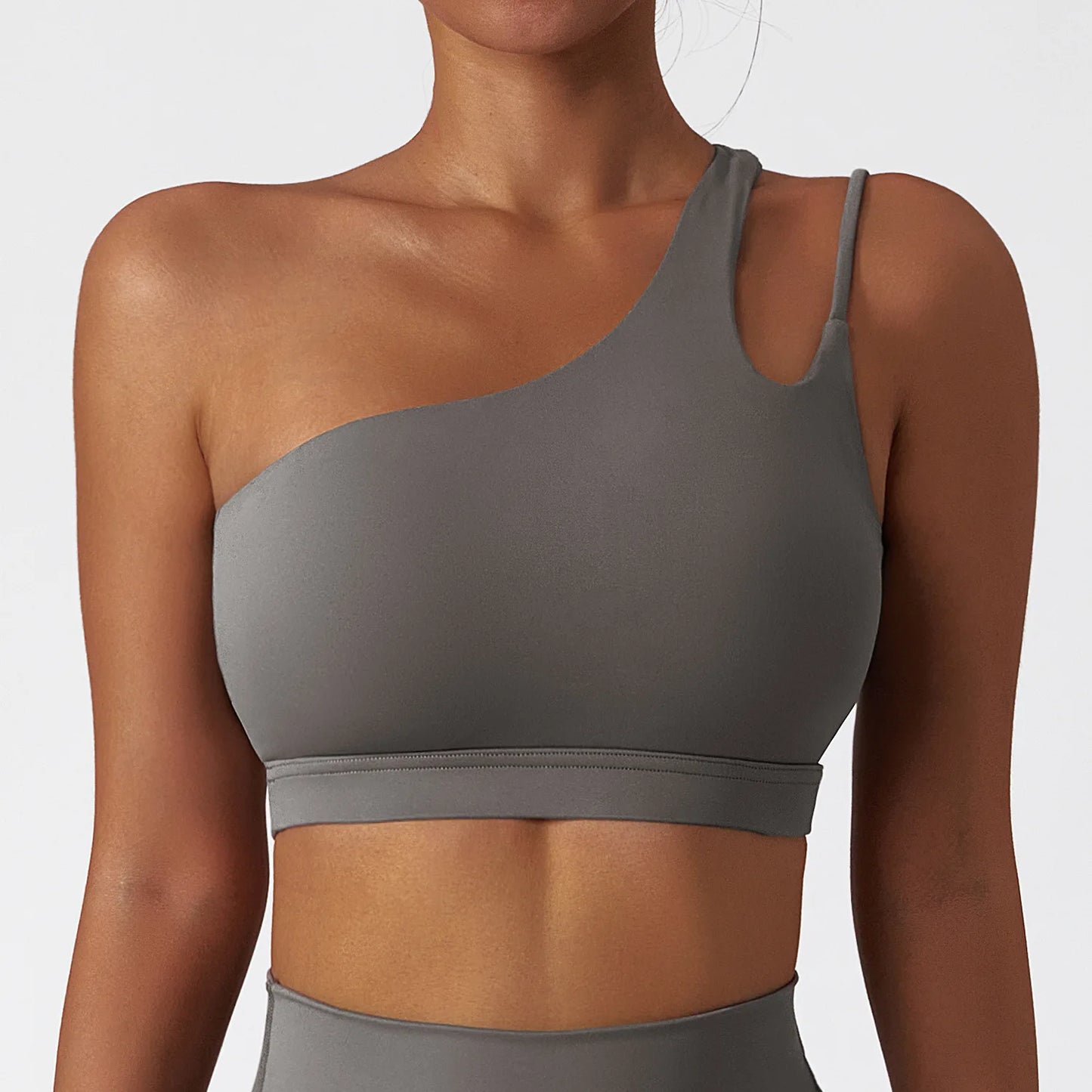 Backless One-Shoulder Yoga Top – Quick-Dry Push-Up Sports Bra for Women