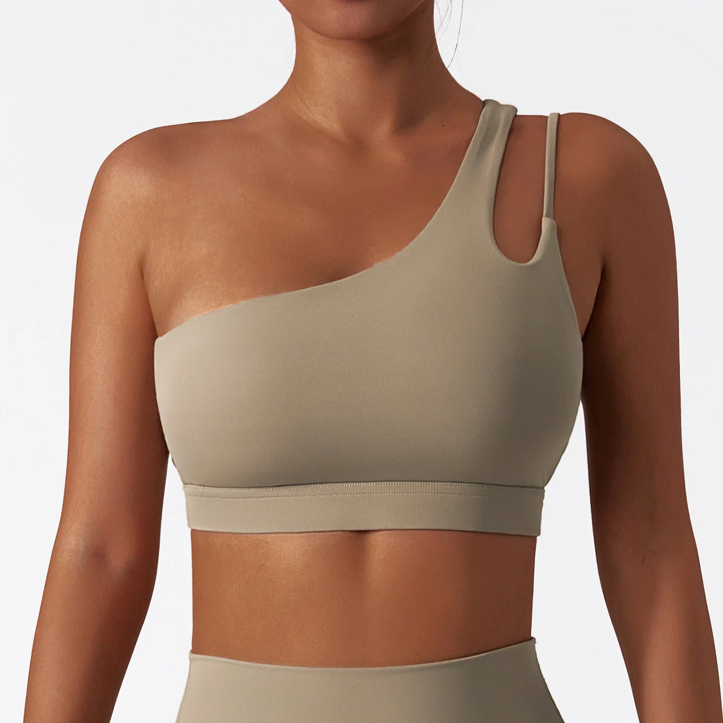 Backless One-Shoulder Yoga Top – Quick-Dry Push-Up Sports Bra for Women