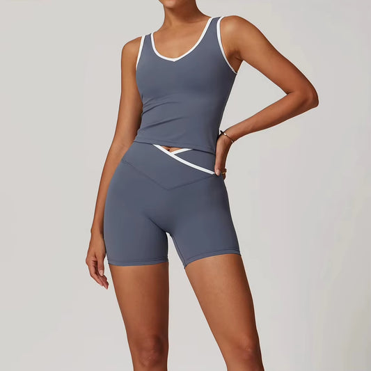 Classic Compression Workout Top & Shorts Set - Butter Blue