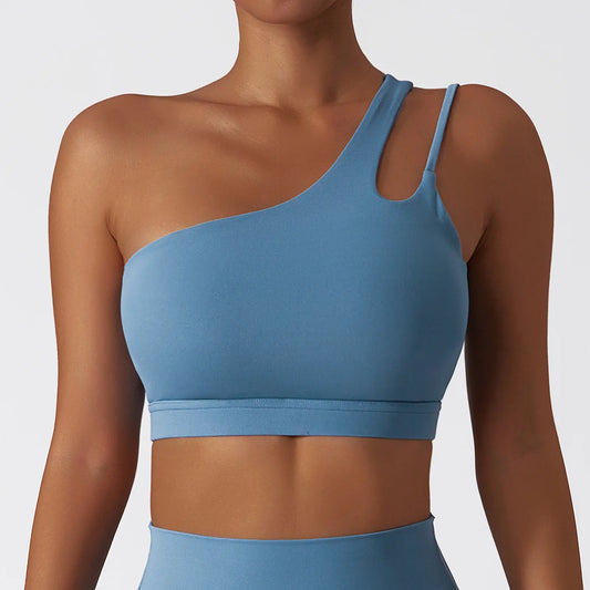 Backless One-Shoulder Yoga Top – Quick-Dry Push-Up Sports Bra for Women