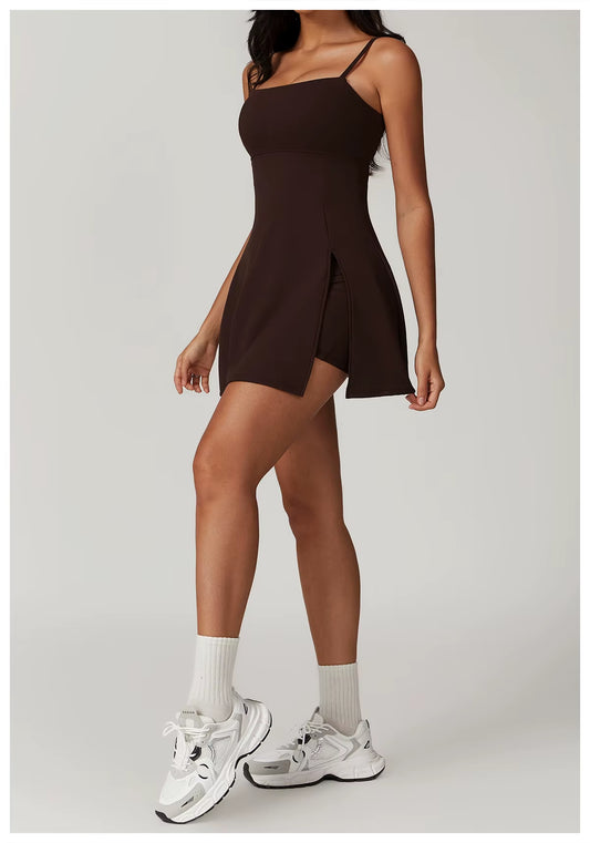 Blue Mini Bodycon Dress for Women Summer Sports Bodysuit for Yoga Tennis Golf-Breathable Outdoor Fitness Wear Beautiful Back